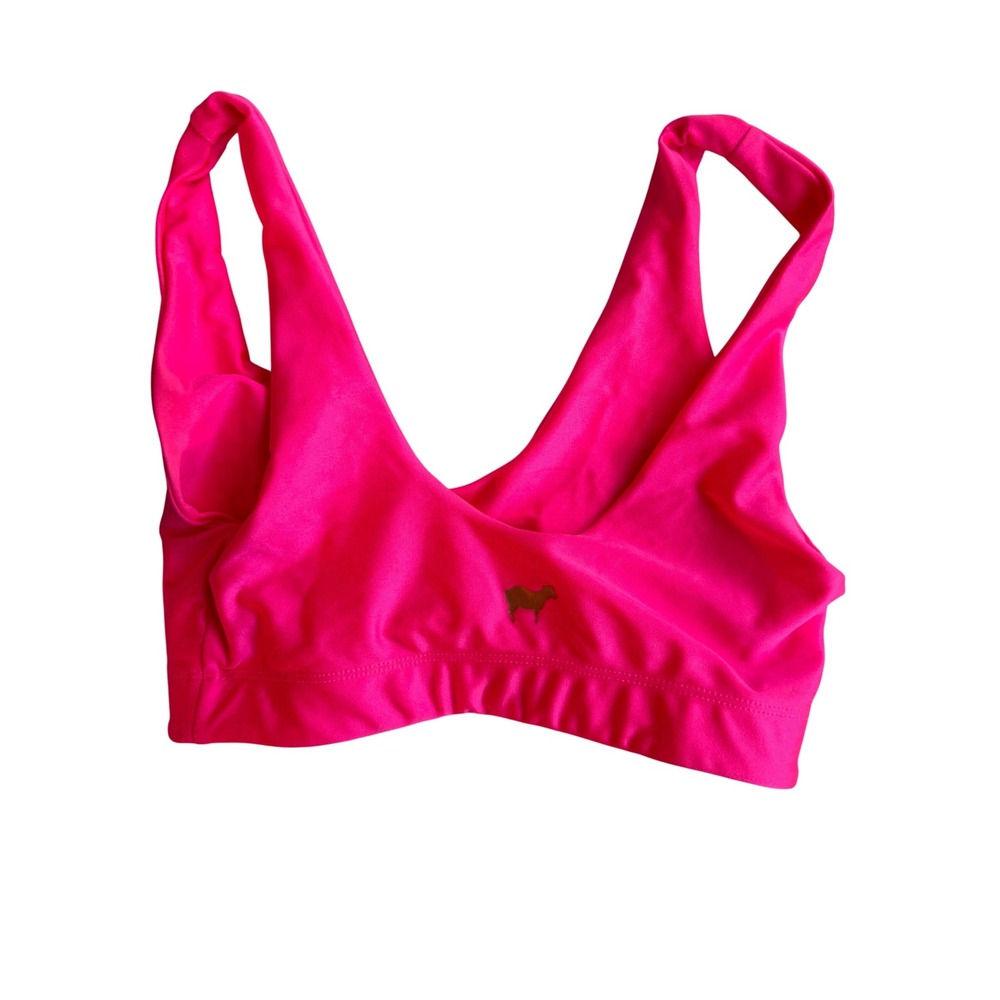 Goldsheep Women's Neon Pink V-Neck Activewear Logo Sports Bra Size Small